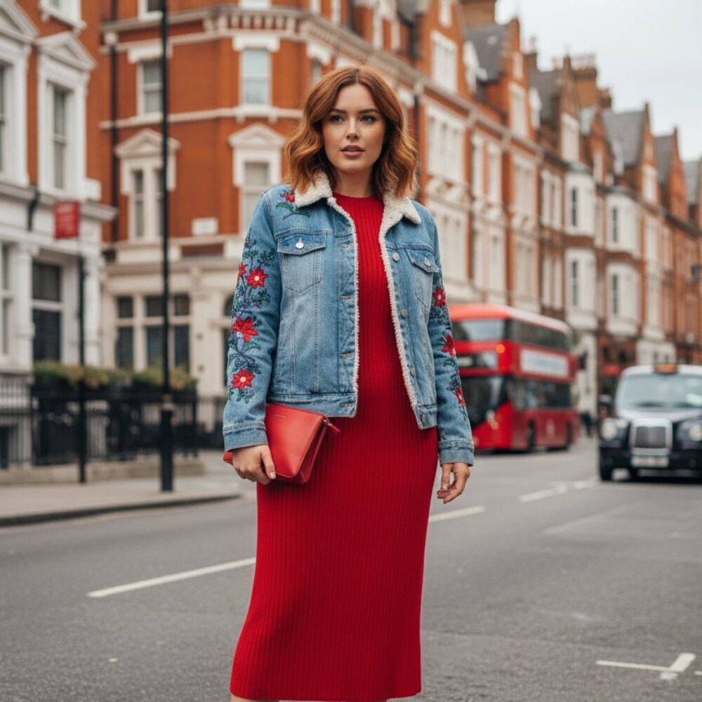 Women’s Jolt Jeans Embroidered Shearling Denim Button Jean Jacket Size Med